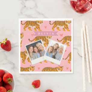 Servilleta De Papel Estética personalizada rosa tigre chic desenfadada