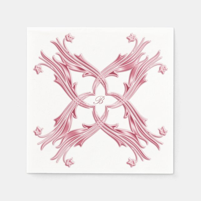 Servilleta De Papel Estilo barroco floral elemento rosa.Monograma. (Anverso)