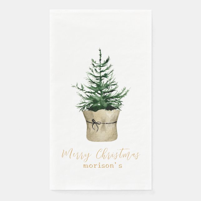Servilleta De Papel Estilo de boho del árbol de navidad acuarela (Anverso)