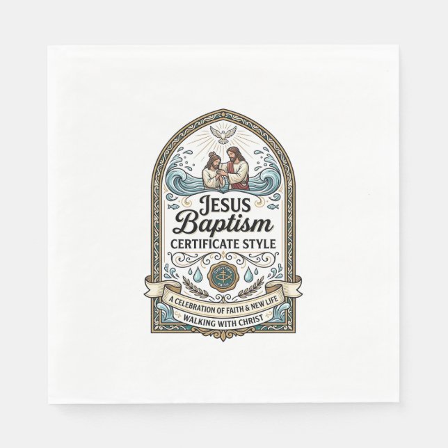 Servilleta De Papel Estilo de Certificado de Bautismo de Jesús Certifi (Anverso)