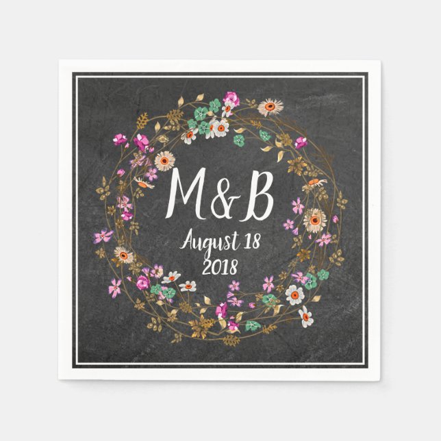 Servilleta De Papel Estilo de país personalizado Floral Wreath Art Mot (Anverso)