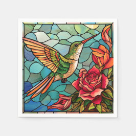 Servilleta De Papel Estilo de vidrio manchado de rosas y colibríes