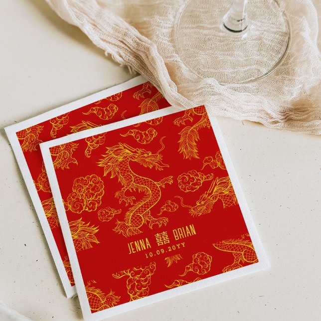 Servilleta De Papel Estilo Dragon doble felicidad oro y rojo (Subido por el creador)