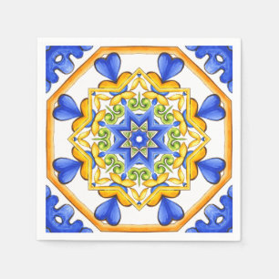 Servilleta De Papel Estilo italiano, azulejos,majolica Impresión todo-