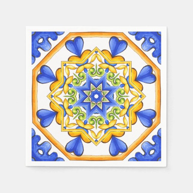 Servilleta De Papel Estilo italiano, azulejos,majolica Impresión todo- (Anverso)