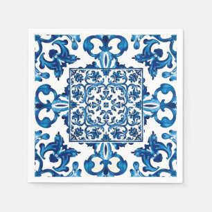 Servilleta De Papel estilo italiano, mediterráneo, mosaico, azul,