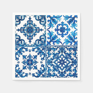 Servilleta De Papel estilo italiano, mediterráneo, mosaico, azul,