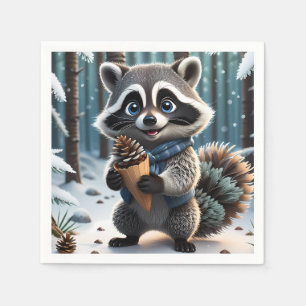 Servilleta De Papel Estilo kawaii lindo Raccoon con un cono de crema d