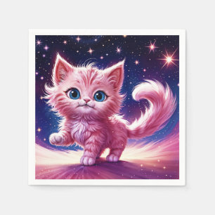 Servilleta De Papel Estilo moderno felino rosado de gato cósmico