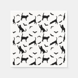 Servilleta De Papel Estilo Patrón Negro de Gatos y Murciélagos de Hall