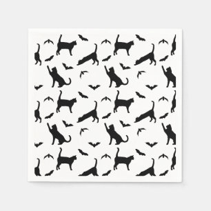 Servilleta De Papel Estilo Patrón Negro de Gatos y Murciélagos de Hall