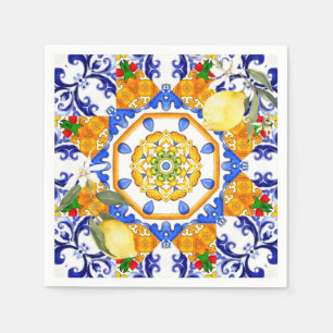 Servilleta De Papel Estilo siciliano, limones, majólica