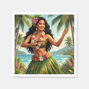 Servilleta De Papel Estilo vintage chica hula hawaiana viaje