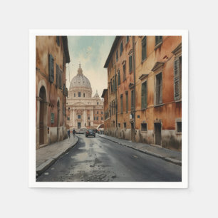 Servilleta De Papel Estilo Vintage Roma Viaje Italiano Acuarela