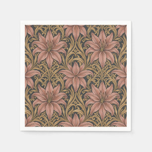 Servilleta De Papel Estilo William Morris Patrón Floral Rosa Lirio Osc