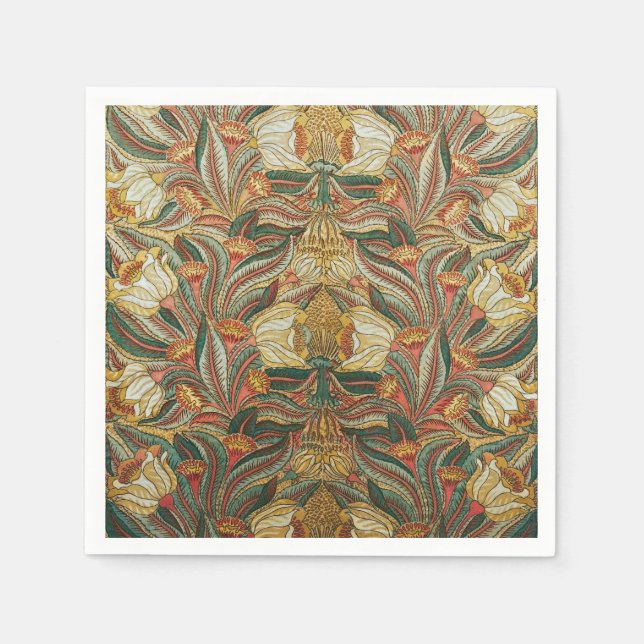 Servilleta De Papel Estilo William Morris Rosa Verde Botánico (Anverso)