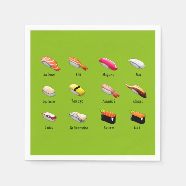 Servilleta De Papel Estilos de sushi adorable fiesta de cena kawaii ja (Anverso)