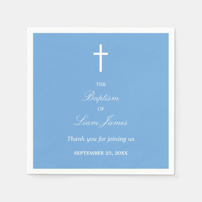 Servilleta De Papel Estiloso Baptismo Azul Fiesta Napkins (Anverso)