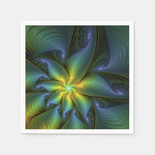 Servilleta De Papel Estrella abstracta, arte fractal dorado verde azul