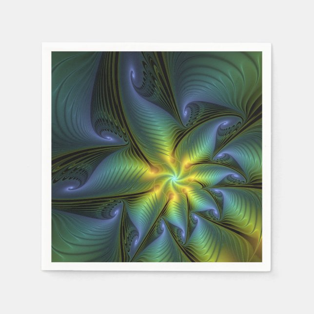 Servilleta De Papel Estrella abstracta, brillante arte azul verde dora (Anverso)