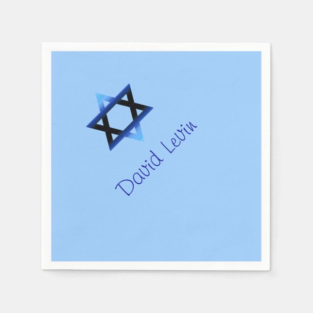 Servilleta De Papel Estrella azul de David Bar Mitzvah, Personalizado (Anverso)