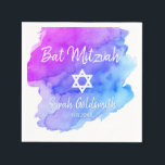 Servilleta De Papel Estrella azul morada de la acuarela de David Bat M<br><div class="desc">Toallas de papel desechable de cóctel moderno en un diseño de color azul turquesa morado con la estrella blanca de David. Bat Mitzvah fácil de personalizar agregando nombre y fecha de opción. La ceremonia religiosa judía chica</div>