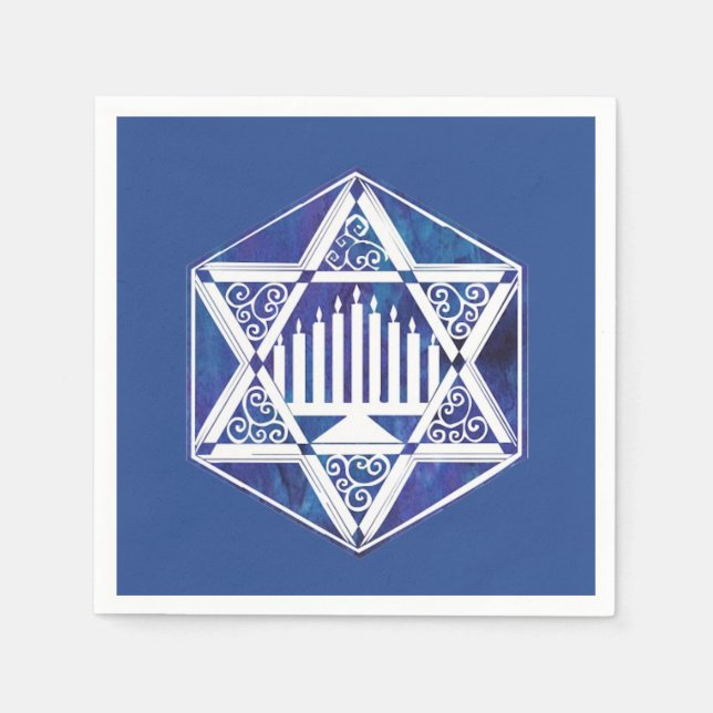 Servilleta De Papel Estrella blanca de filigrana menorah Hanukkah (Anverso)