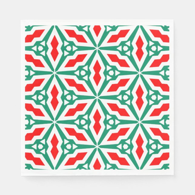 Servilleta De Papel Estrella de copo de nieve rojo y verde para Navida (Anverso)