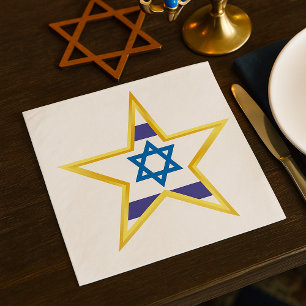 Servilleta De Papel Estrella de David Bandera Israelí con Borde Dorado