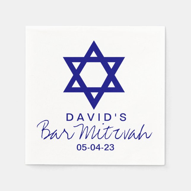 Servilleta De Papel Estrella de David Bar Mitzvah Papel Personalizado  (Anverso)