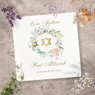 Servilleta De Papel Estrella de David floral de Bat Mitzvah en oro