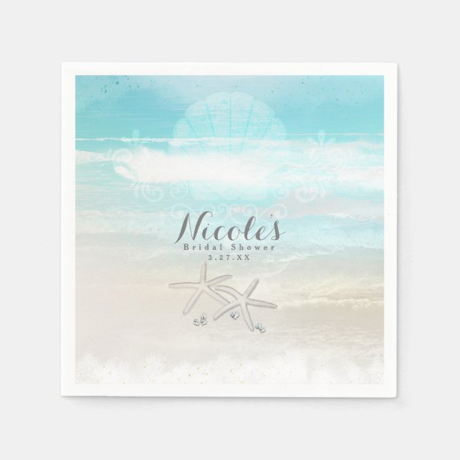 Servilleta De Papel Estrella de mar blanca de playa Recepción de veran (Anverso)