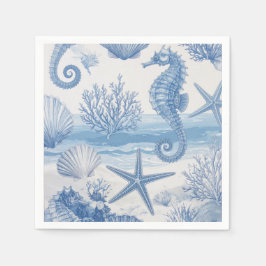 Servilleta De Papel Estrella de Mar Caracol Caballito de Mar Azul Turq