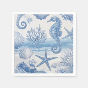 Servilleta De Papel Estrella de Mar Caracol Caballito de Mar Azul Turq