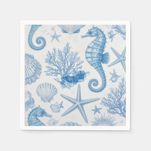 Servilleta De Papel Estrella de Mar Caracol Caballito de Mar Azul Turq