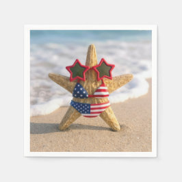 Servilleta De Papel Estrella de mar con bikini de bandera y gafas de s