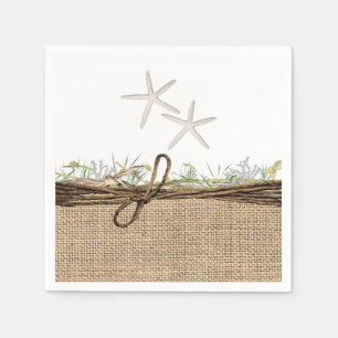 Servilleta De Papel Estrella de Mar Costera Rústica Burlap y Vegetació