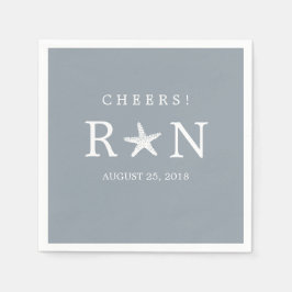 Servilleta De Papel Estrella de Mar Monograma Gris Plata | Boda