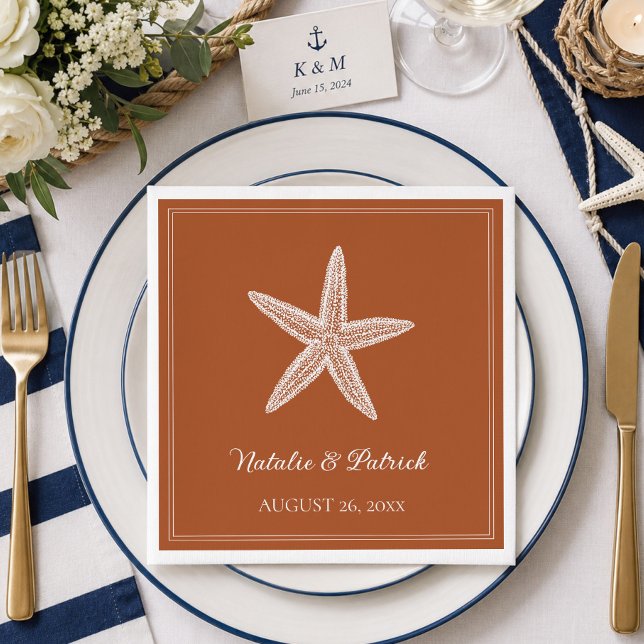 Servilleta De Papel Estrella de Mar Naranja Quemada Boda (Burnt Orange Starfish Wedding Napkins)