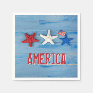 Servilleta De Papel Estrella de Mar Patriótica con Bandera Americana