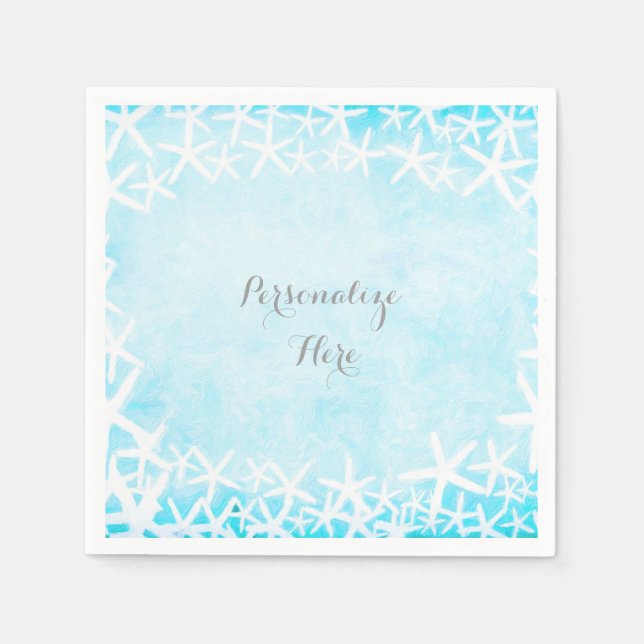 Servilleta De Papel Estrella de Mar Pintada Aqua Azul Fiesta Personali (Anverso)