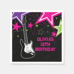 Servilleta De Papel Estrella de rock cumpleaños Guitarra Stars Pink Pu