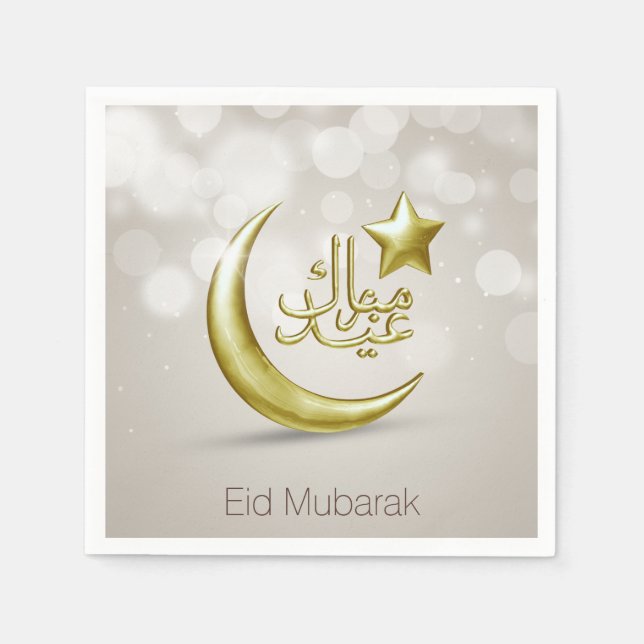 Servilleta De Papel Estrella elegante de la luna de oro de Eid Mubarak (Anverso)
