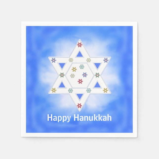 Servilleta De Papel Estrella Hanukkah y copos de nieve azul (Anverso)