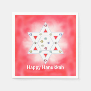 Servilleta De Papel Estrella Hanukkah y copos de nieve rojos