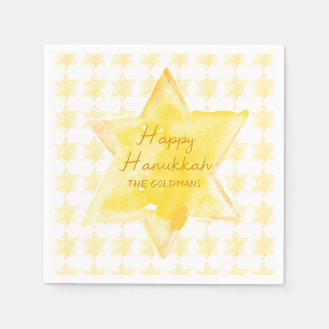 Servilleta De Papel Estrella judía de acuarela personalizada Hanukkah (Anverso)