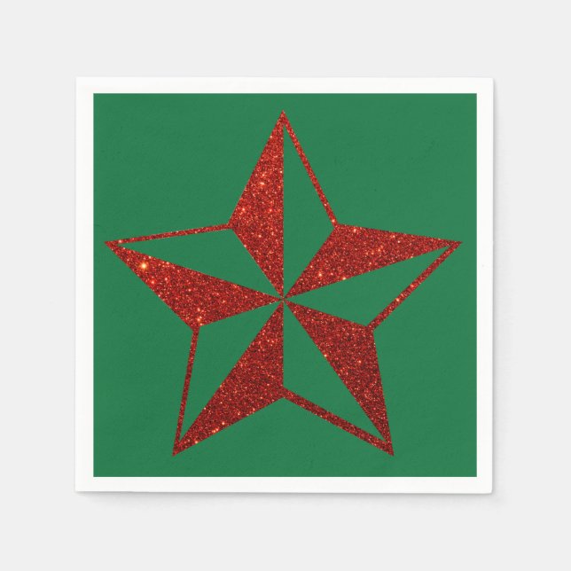 Servilleta De Papel Estrella Napkins Navidades del Purpurina Rojo (Anverso)