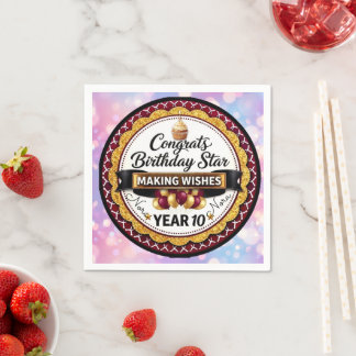 Servilleta De Papel Estrella Personalizada de Cumpleaños Elegante Purp
