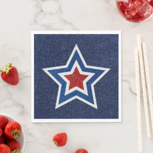 Servilleta De Papel Estrella Roja, Blanca y Azul con Brillo del 4 de J