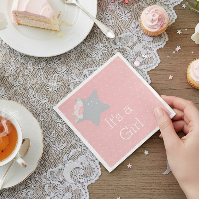 Servilleta De Papel Estrella rosa y gris moderna es un Chica (Subido por el creador)